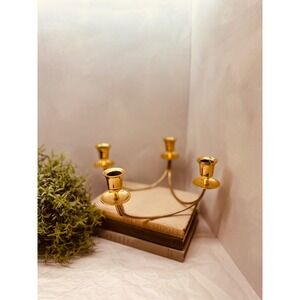 Vintage Brass 4 Arm Curved Candelabra Gold Taper Candle Holder Centerpiece 11x5
